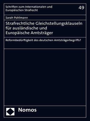 cover image of Strafrechtliche Gleichstellungsklauseln für ausländische und Europäische Amtsträger